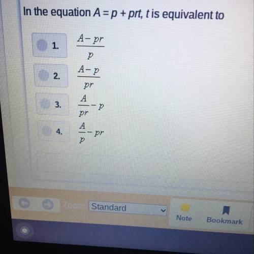 In the equation A = p + prt, t is equivalent to
