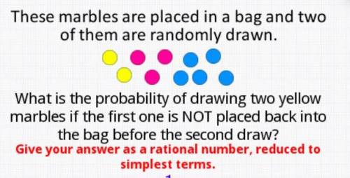 these marbles are placed in a bag and two of them are randomly drawn. yellow=2 pink=3 blue=5 what i