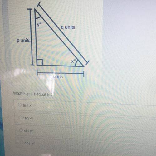 The figure below shows a right triangle: what is p\r equal to