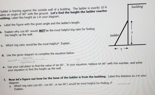 Pls, help. Trigonometry. Please answer in short sentences I'm not picking. Please answer a-i.