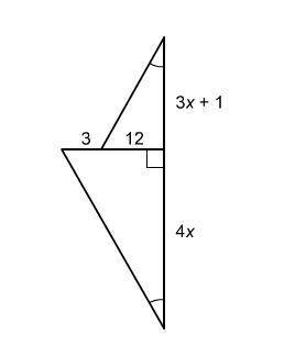 The two triangles are similar. What is the value of x? Enter your answer in the box. x =