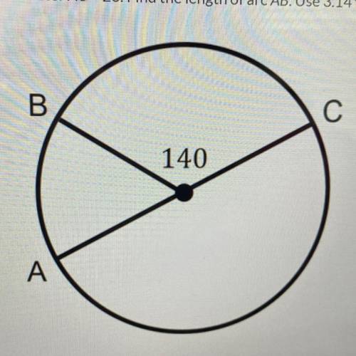 Diameter AC = 26. Find the length of arc AB. Use 3.14 for pi. Round to the nearest tenth.