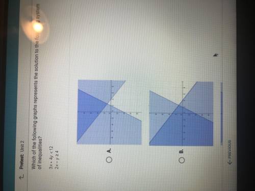 which of the following graphs represents the solution to the following system of inequalities? 3x+4