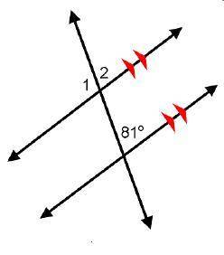 Which correctly describes how to determine the measure of angle 1? 2 parallel lines are crossed by