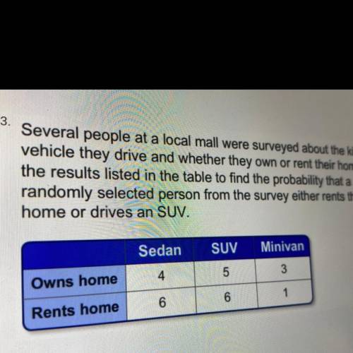 several people at a local mall were surveyed about the kind of vehicle they drive and whether they