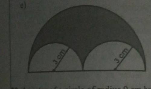 Please help immediately

the figure below is a semi circle with two smaller semi circles cut out f