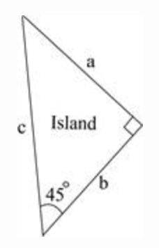The picture shows a triangular island: Which expression shows the value of c?