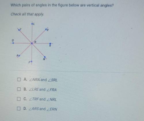 Which pairs of angles in the figure below are vertical angles?Check all that apply.