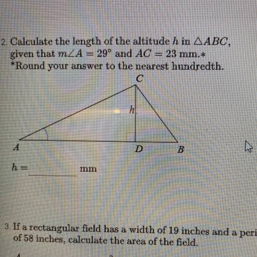 2. Calculate the length of the altitude h in ABC, given that m