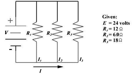Solve the given parallel circuit by computing the desired quantities. I1 = amperes I2 = amperes I3