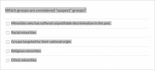 Which groups are considered suspect groups? Group of answer choices Minorities who has suffered u