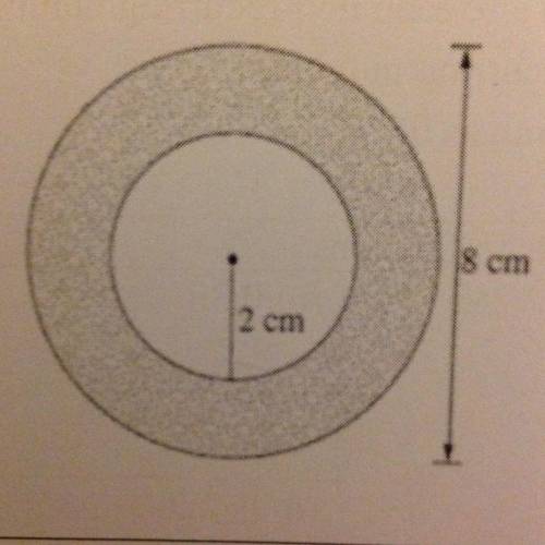 The diagram shows two circles with the same centre. The radius of the smaller circle is 2cm and the