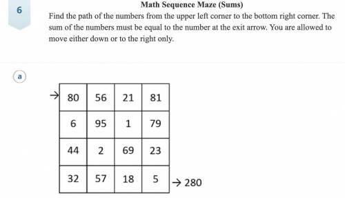 Find the path of the numbers from the upper left corner to the bottom right corner. The sum of the