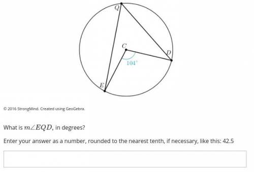 Examine circle C, with inscribed angle ∠EQD, central angle ∠ECD, and intercept ED⌢. Central angle E