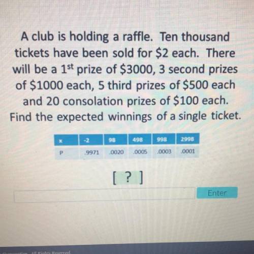 PLEASE HELP A club is holding a raffle. Ten thousand

tickets have been sold for $2 each. There
wi