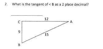 What is the tangent of B as a 2 place decimal?