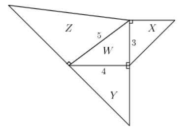 Right isosceles triangles are constructed on the sides of a3−4−5 right triangle, as shown. A capita