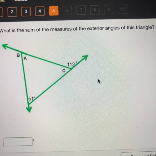 TIMED
What is the sum of the measures of the exterior angles of this triangle?￼