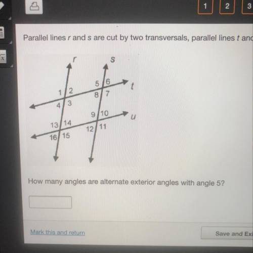NEED DONE ASAP

Parallel lines r and s are cut by two transversals, parallel lines t and u. How ma