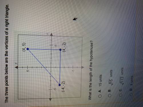 The three points below are the vertices of a right triangle. what is the length of the hypotenuse ?