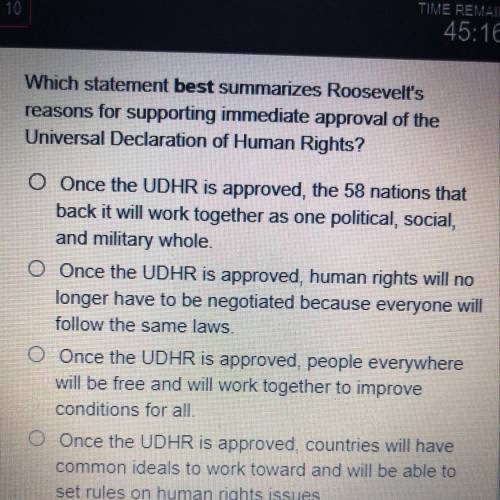 Which statement best summarizes Roosevelt's

reasons for supporting immediate approval of the
Univ