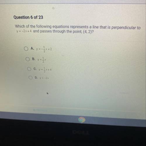 Which of the following equations represents a line that is perpendicular to

y = -2x+4 and passes