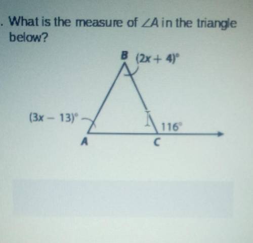 What is the measure of <A in the triangle below?