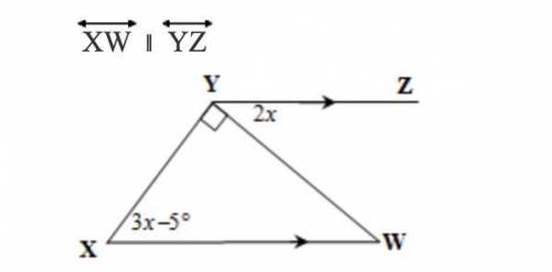 Find the value of x in each case. Give reasons to justify your solutions! f) XW ∥ YZ