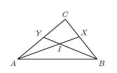 Angle bisectors AX and of triangle ABC meet at point I. Find angle C in degrees, if AIB = 109.