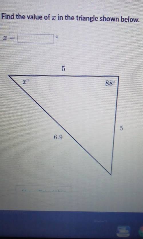 Find the value of x in the triangle shown below