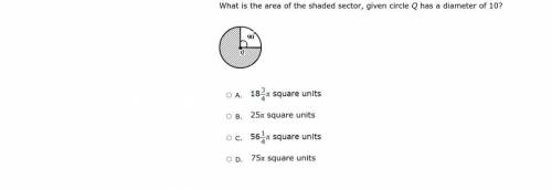 What is the area of the shaded sector, given circle Q has a diameter of 10?