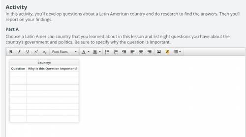 PLEASE HURRY!! Choose a Latin American country that you learned about in this lesson and list eight