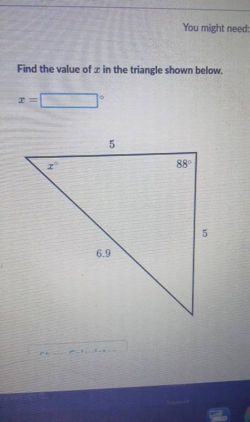 Find the value of x in the triangle shown below