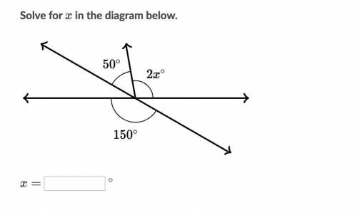 Solve for the x in the diagram below. 50°, 2x°, and 150°
