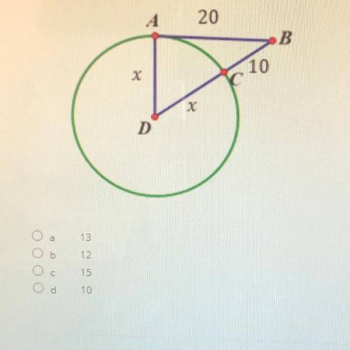 AB is tangent to circle D. Find the value of x.
