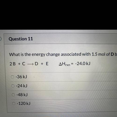 What is the energy change associated with 1.5 mole of D being formed? ￼
