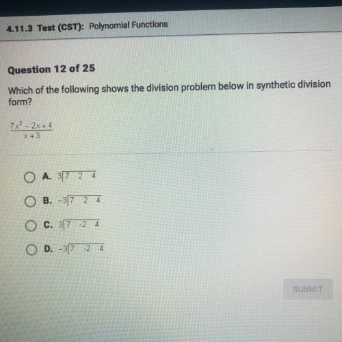 Which of the following shows the division problem below in synthetic division form?