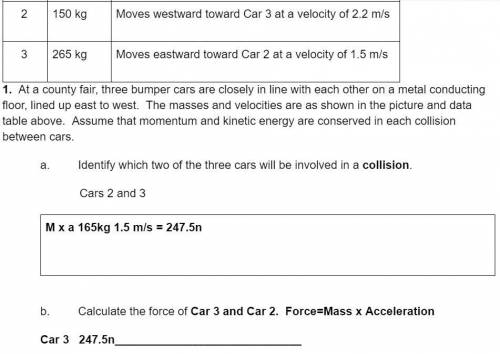 car 2 has a mass of 150 kg and moves westward towards car 3 at a velocity of 2.2 m/s. car 3 has a m