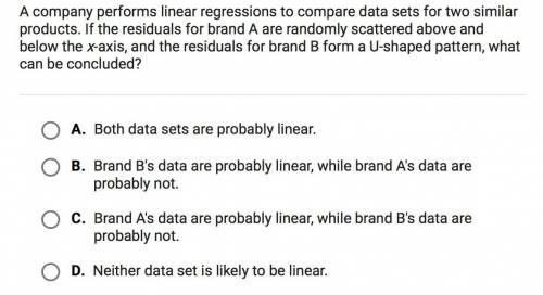 A company performs linear regressions to compare data sets for two similar products.