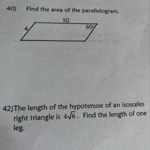 Find the area of the parallelogram.
10
60
4