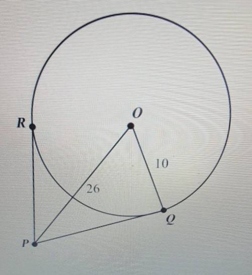 In the figure below, PR and PQ are tangent to the circle with center O. Given that OQ = 10 and OP =