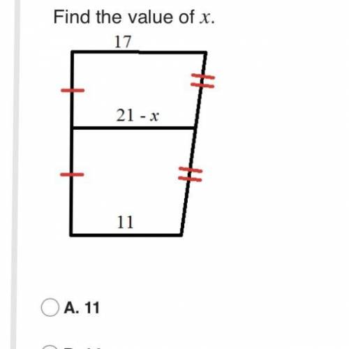 CAN SOMEONE PLEASE HELP ME! To find x
ANSWERS
A-(11)
B-(14)
C-(7)
D-(3)