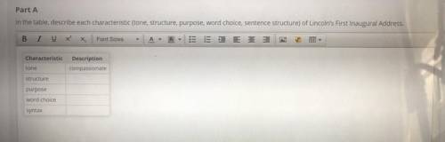 In the table, describe each characteristic (tone, structure, purpose, word choice, sentence structu