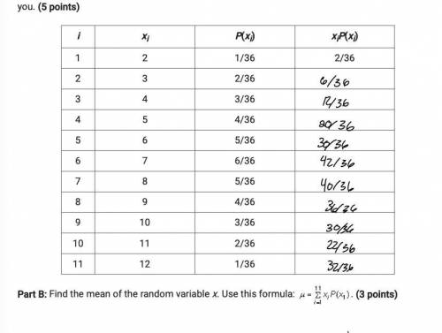 Find the mean of the random variable x. (formula in image)