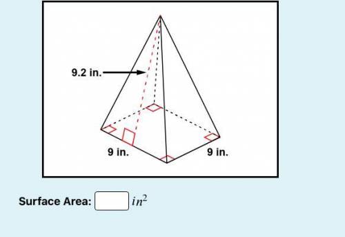 Please find the surface area of the pyramid (image attached) and reduce answer to nearest tenth, if