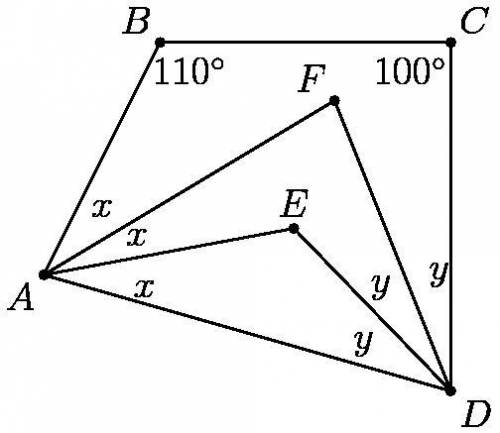 In quadrilateral ABCD, angle BAD and angle CDA are trisected as shown. What is the degree measure o