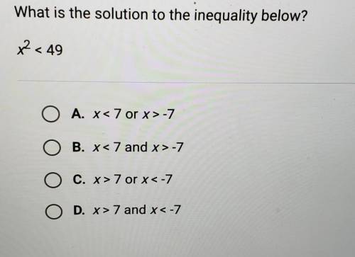 What is the solution to the inequality below?x < 49