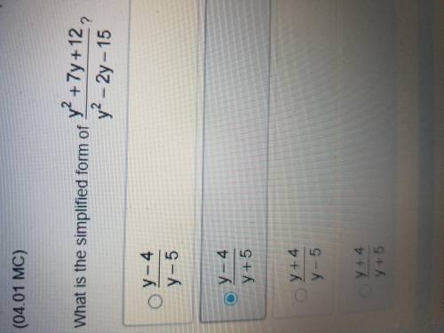 What is the simplified form of y^2+7y+12/y^2-2y-15? Choices: