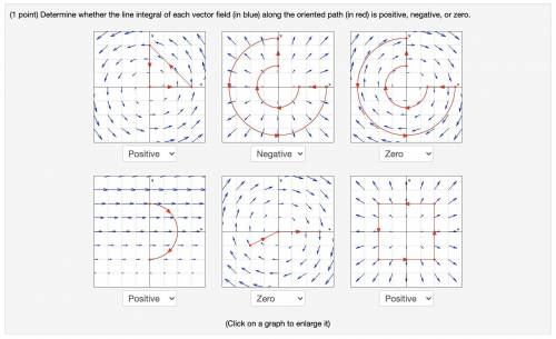 Determine whether each red path in the vector field is positive, negative, or zero