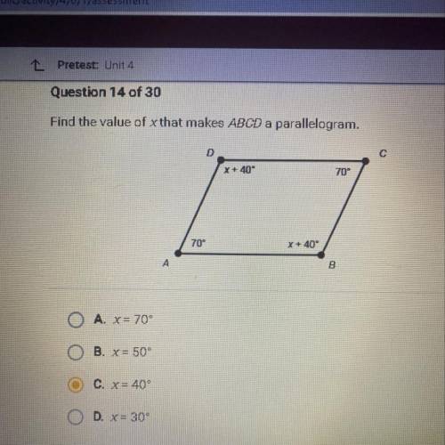BRAINLIST RIGHT ANSWER RN 
Find the value of x that makes ABCD a parallelogram.